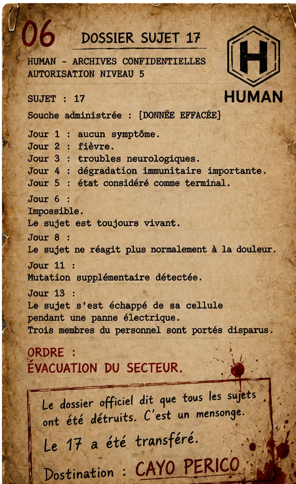 Fiche HUMAN confidentielle : dossier Sujet 17